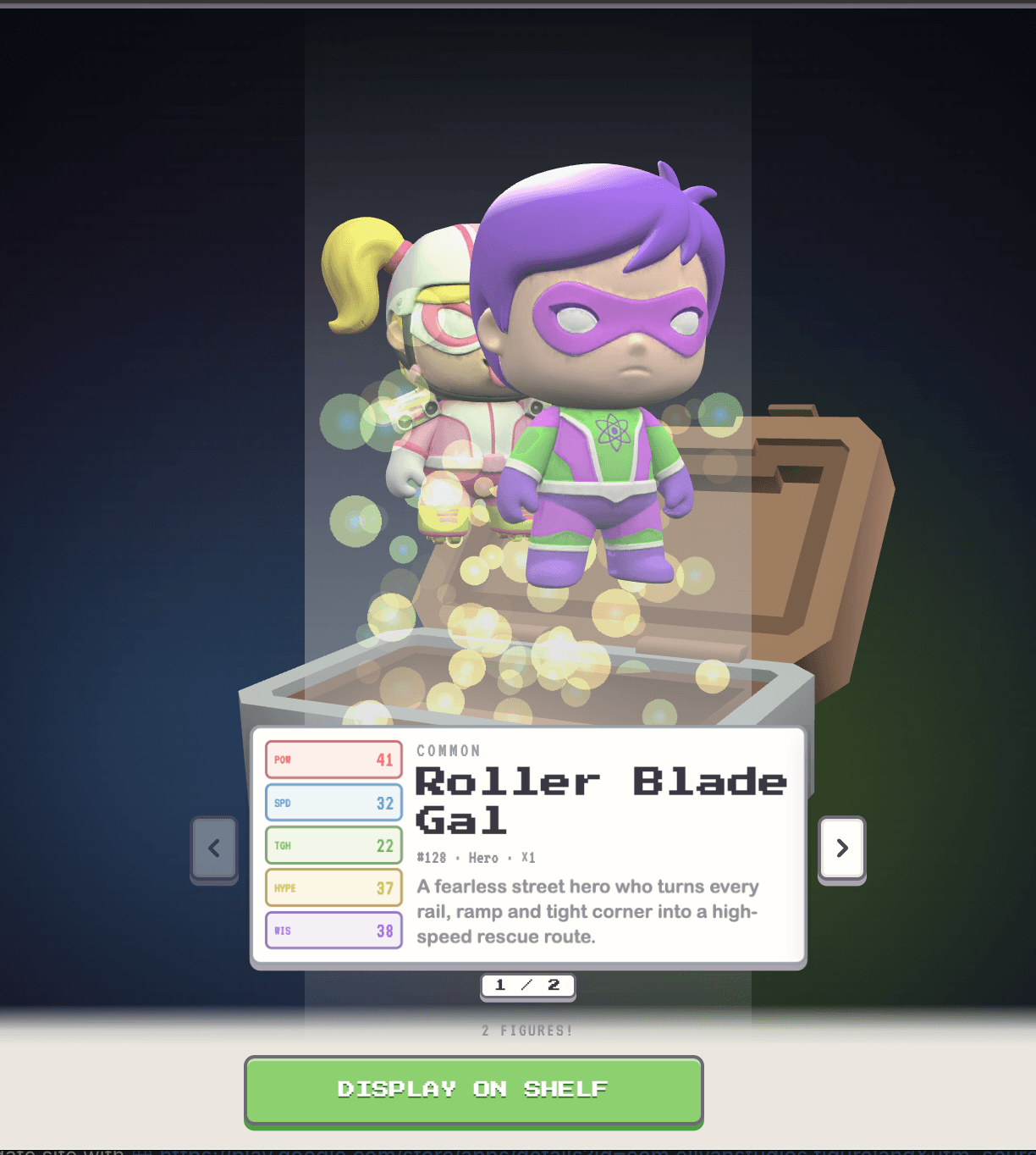 Figure Clash victory screen showing Pebble Pal winning a battle in Figureland