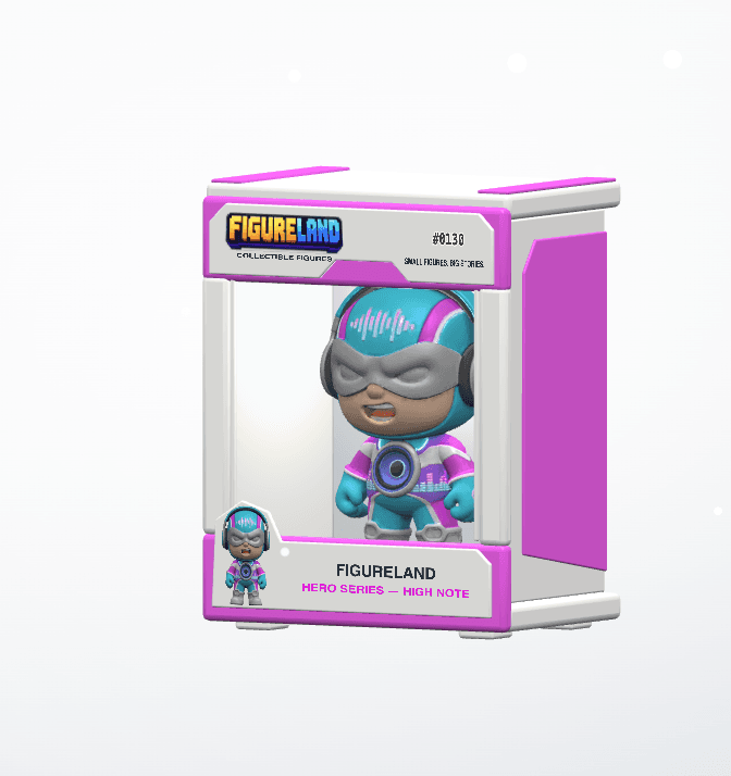 A Figureland Hero Series Figure Crate open to reveal a collectible figure